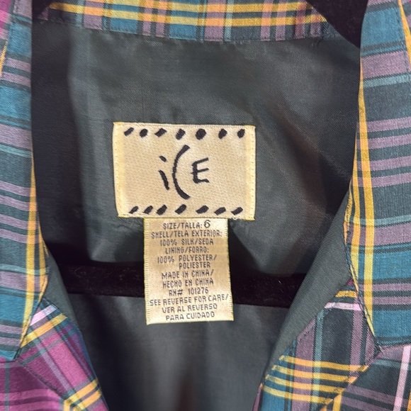 ICE Plaid Silk Collared True Wrap Dress Size 6 - Picture 3 of 6